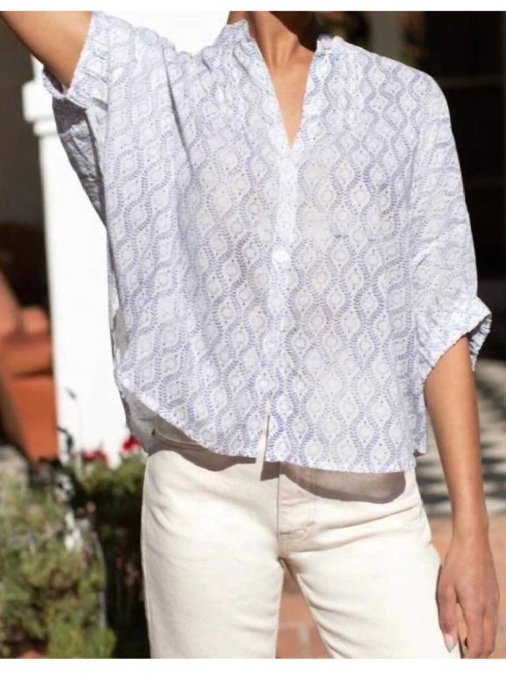 Emerson Fry India Collection Mandarin Collar Top Solstice Indigo Organic Cotton
